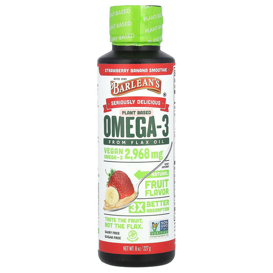 Barlean's, Seriously Delicious®, Plant Based Omega-3 from Flax Oil, Strawberry Banana Smoothie, 2,968 mg, 8 oz (227 g)