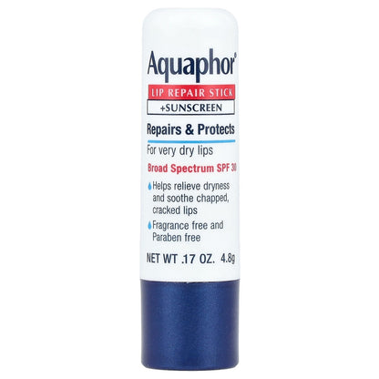 Aquaphor, Lip Repair Stick + Sunscreen, SPF 30, Fragrance Free, 0.17 oz (4.8 g)