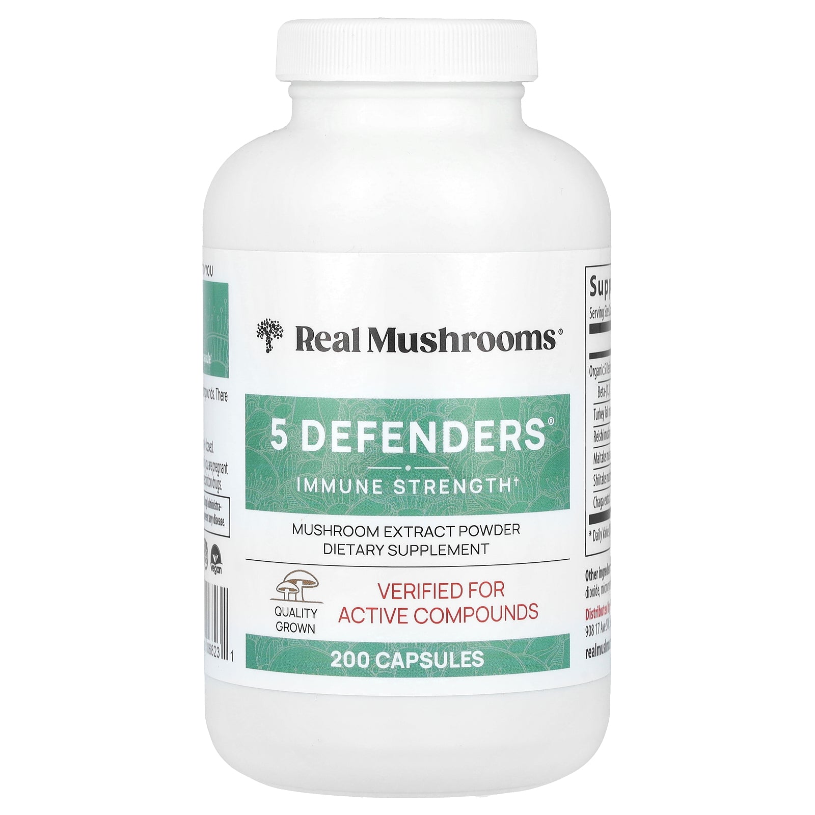 Real Mushrooms, 5 Defenders®, Mushroom Extract Powder, 200 Capsules