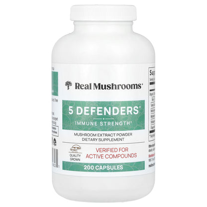 Real Mushrooms, 5 Defenders®, Mushroom Extract Powder, 200 Capsules