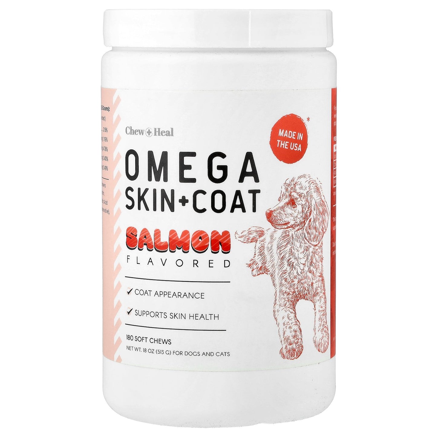 Chew + Heal, Omega Skin + Coat, For Dogs and Cats, Salmon, 180 Soft Chews, 18 oz (513 g)