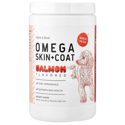 Chew + Heal, Omega Skin + Coat, For Dogs and Cats, Salmon, 180 Soft Chews, 18 oz (513 g)