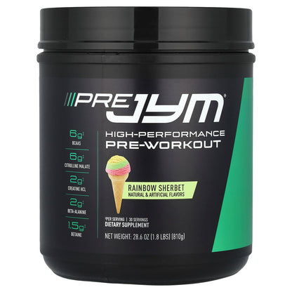 JYM Supplement Science, Pre JYM®, High-Performance Pre-Workout, Rainbow Sherbet, 1.8 lbs (810 g)