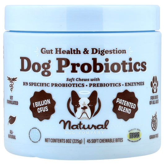 Natural Dog Company, Dog Probiotics, Gut Health & Digestion, For Dogs, All Ages, 45 Soft Chewable Bites, 8 oz (225 g)