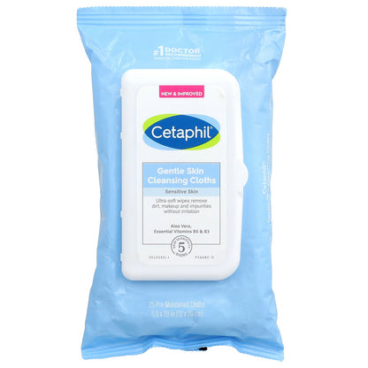 Cetaphil, Gentle Skin Cleansing Cloths, Fragrance Free, 25 Pre-Moistened Cloths