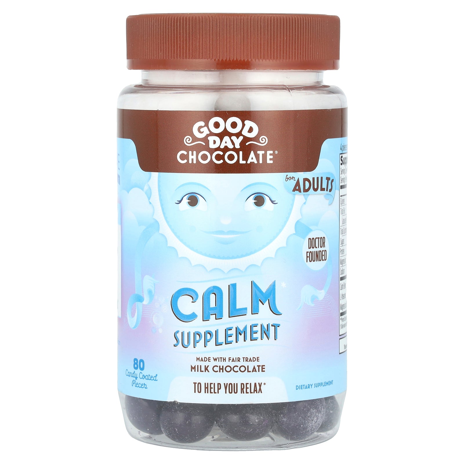 Good Day Chocolate, Calm Supplement, For Adults, Milk Chocolate, 80 Candy Coated Pieces