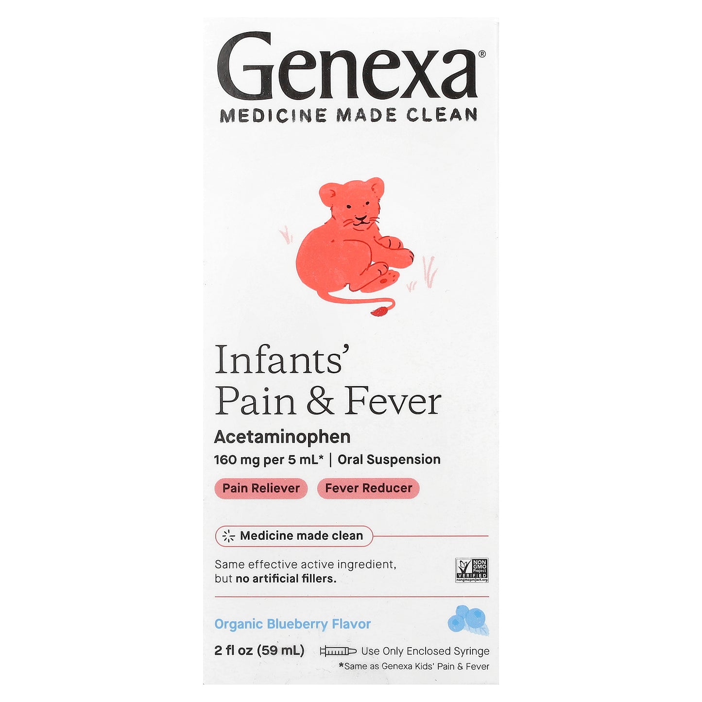 Genexa, Infants' Pain & Fever, Organic Blueberry, 160 mg, 2 fl oz (59 ml)