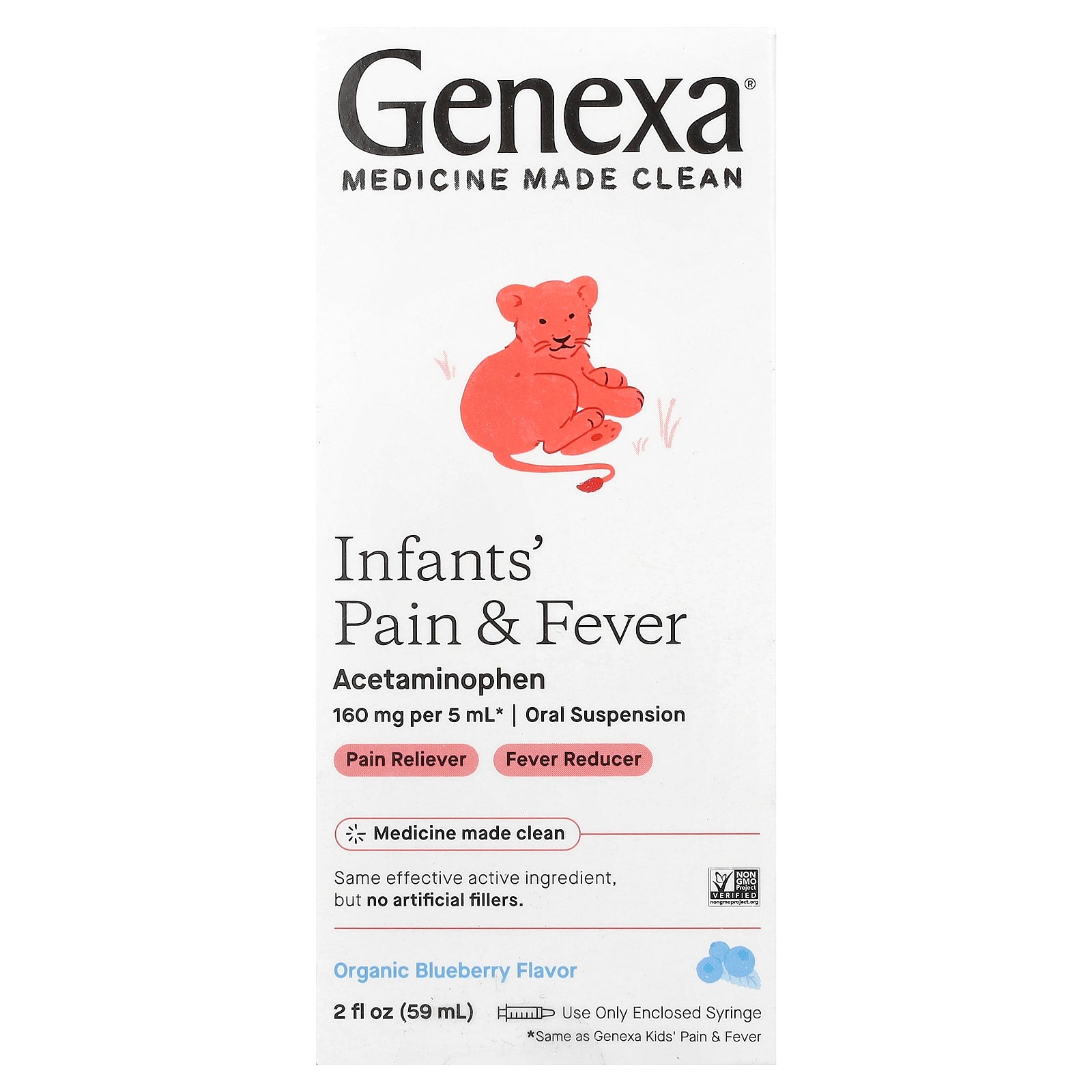 Genexa, Infants' Pain & Fever, Organic Blueberry, 160 mg, 2 fl oz (59 ml)