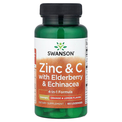 Swanson, Zinc & C with Elderberry & Echinacea, Orange & Lemon, 60 Lozenges