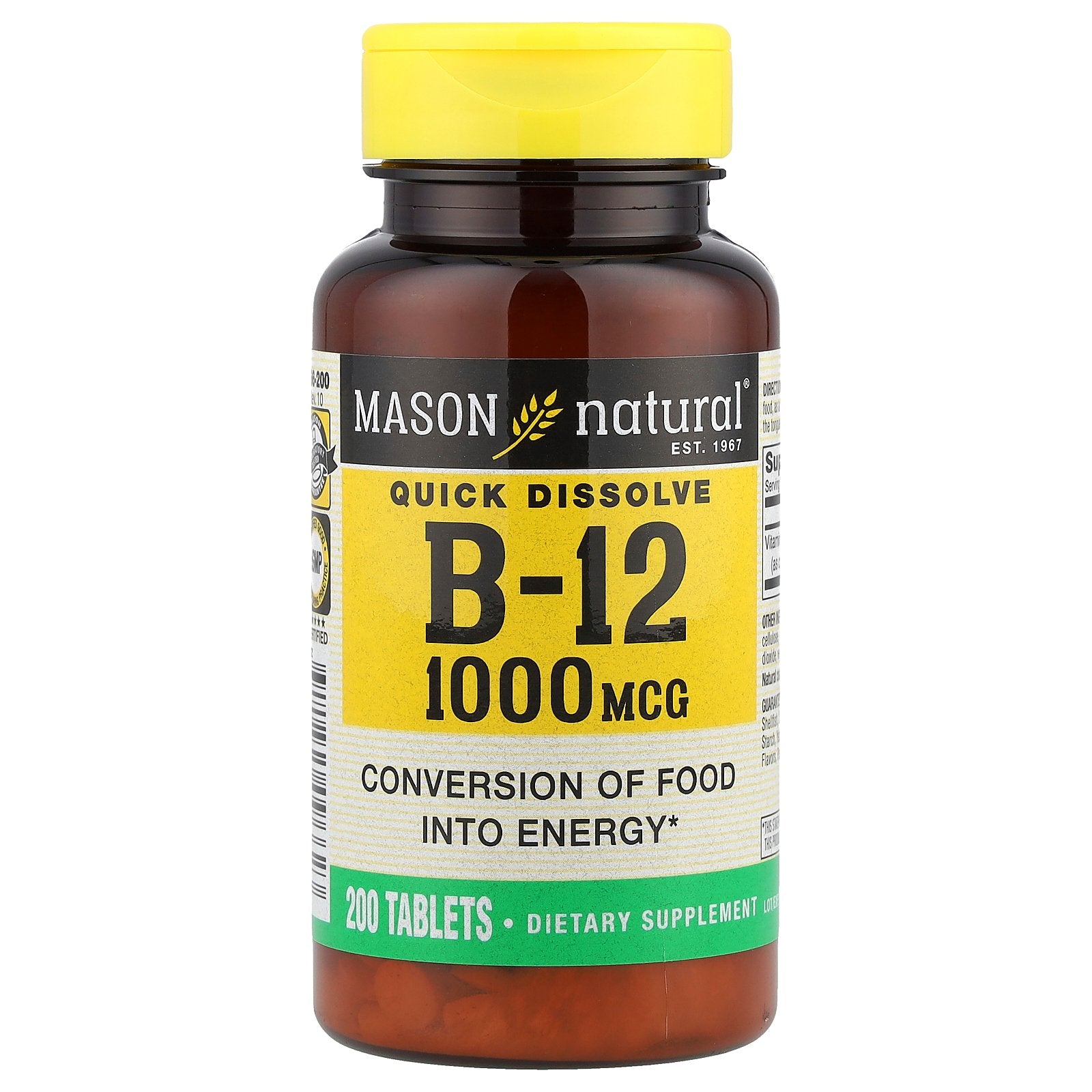 Mason Natural, Quick Dissolve, Vitamin B-12, 1,000 mcg, 200 Tablets
