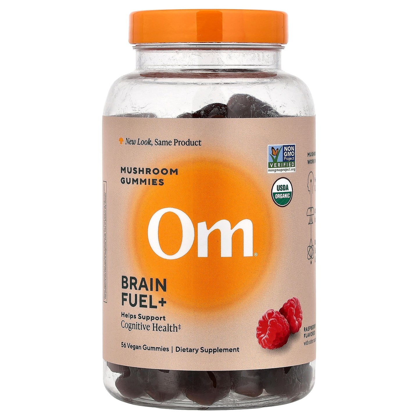 Om Mushrooms, Brain Fuel+, Mushroom Gummies, Raspberry, 56 Vegan Gummies