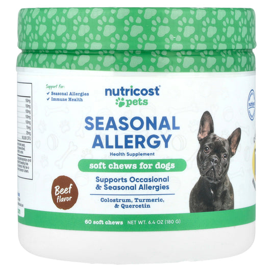 Nutricost, Pets, Seasonal Allergy, For Dogs, Beef, 60 Soft Chews, 6.4 oz (180 g)