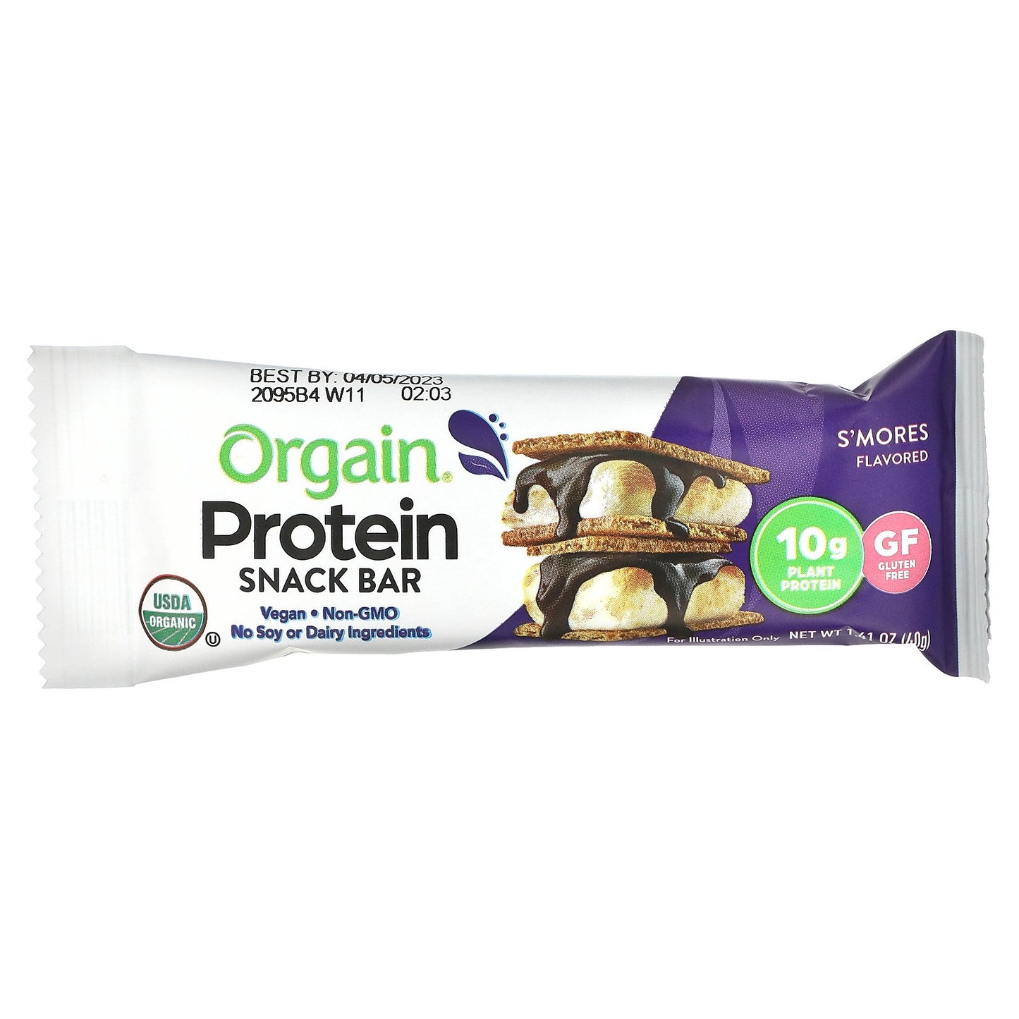 Orgain, Organic Plant-Based Protein Snack Bar, S'mores, 12 Bars, 1.41 oz (40 g) Each