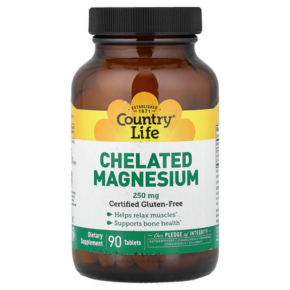 Country Life, Chelated Magnesium , 250 mg , 90 Tablets