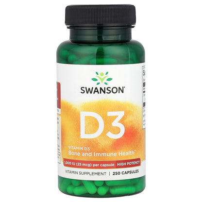 Swanson, Vitamin D3, High Potency, 25 mcg (1,000 IU), 250 Capsules