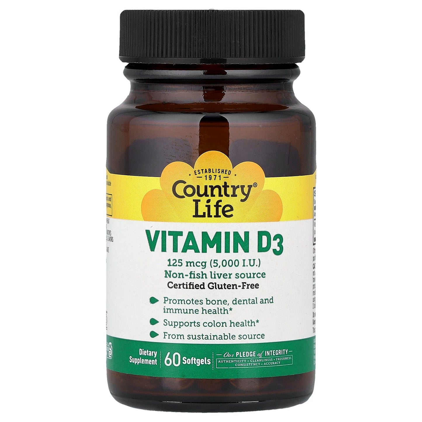 Country Life, Vitamin D3, 125 mcg (5,000 IU), 60 Softgels