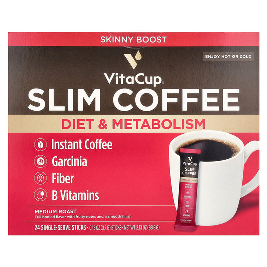 VitaCup, Slim Instant Coffee, Medium Roast, 24 Single Serve Sticks, 0.13 oz (3.7 g) Each