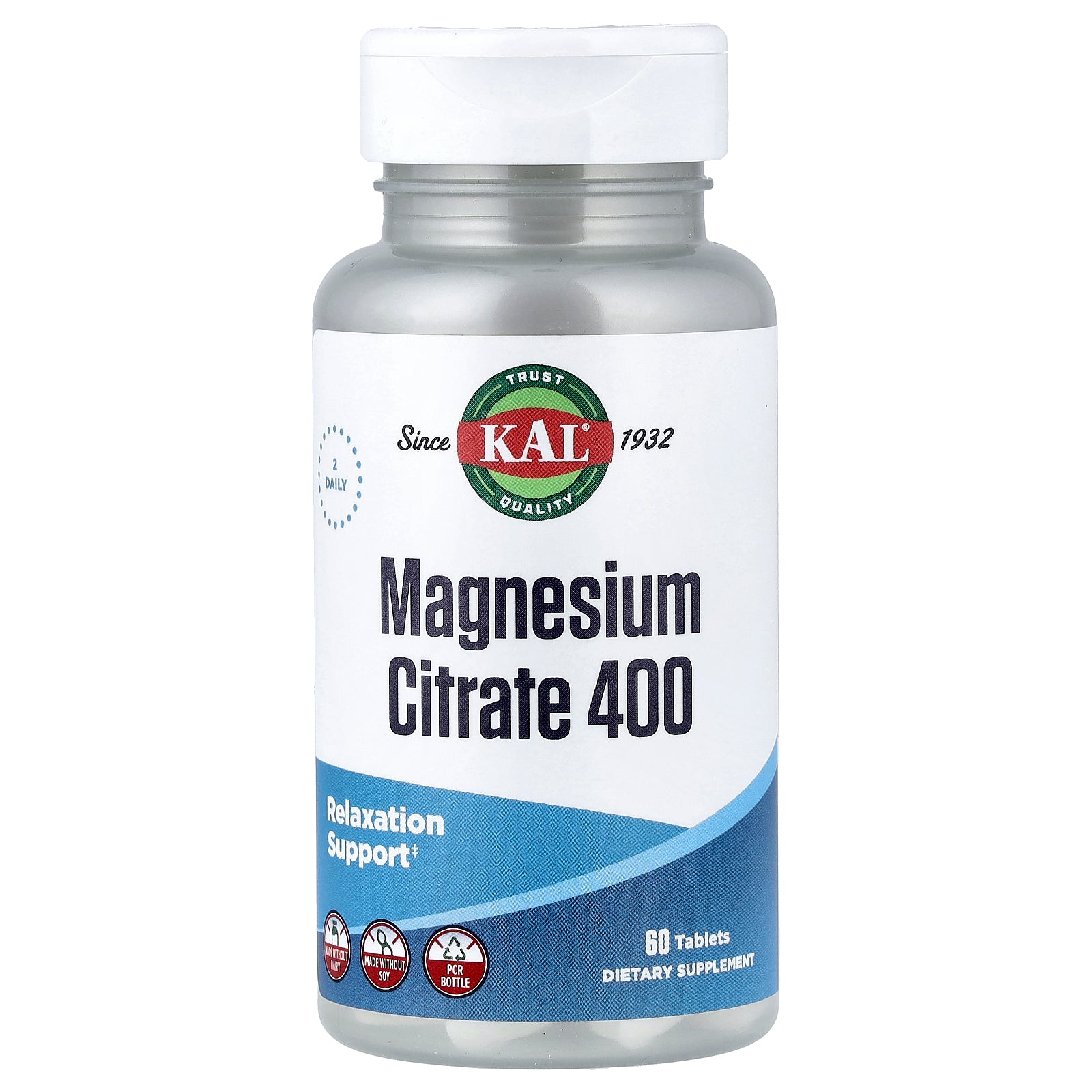 KAL, Magnesium Citrate 400, 60 Tablets (200 mg Per tablet)