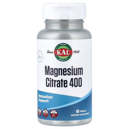 KAL, Magnesium Citrate 400, 60 Tablets (200 mg Per tablet)