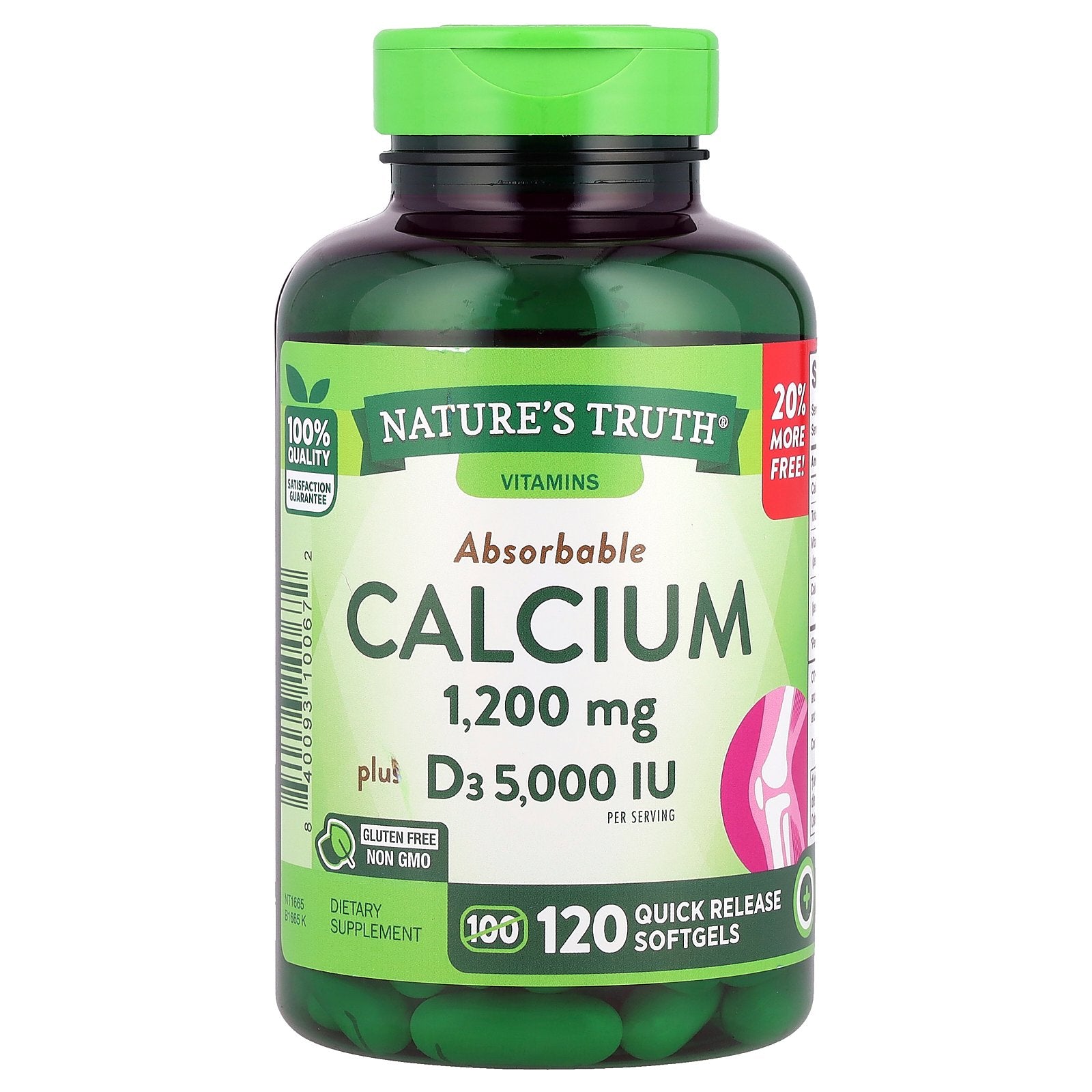 Nature's Truth, Absorbable Calcium Plus D3, 120 Quick Release Softgels