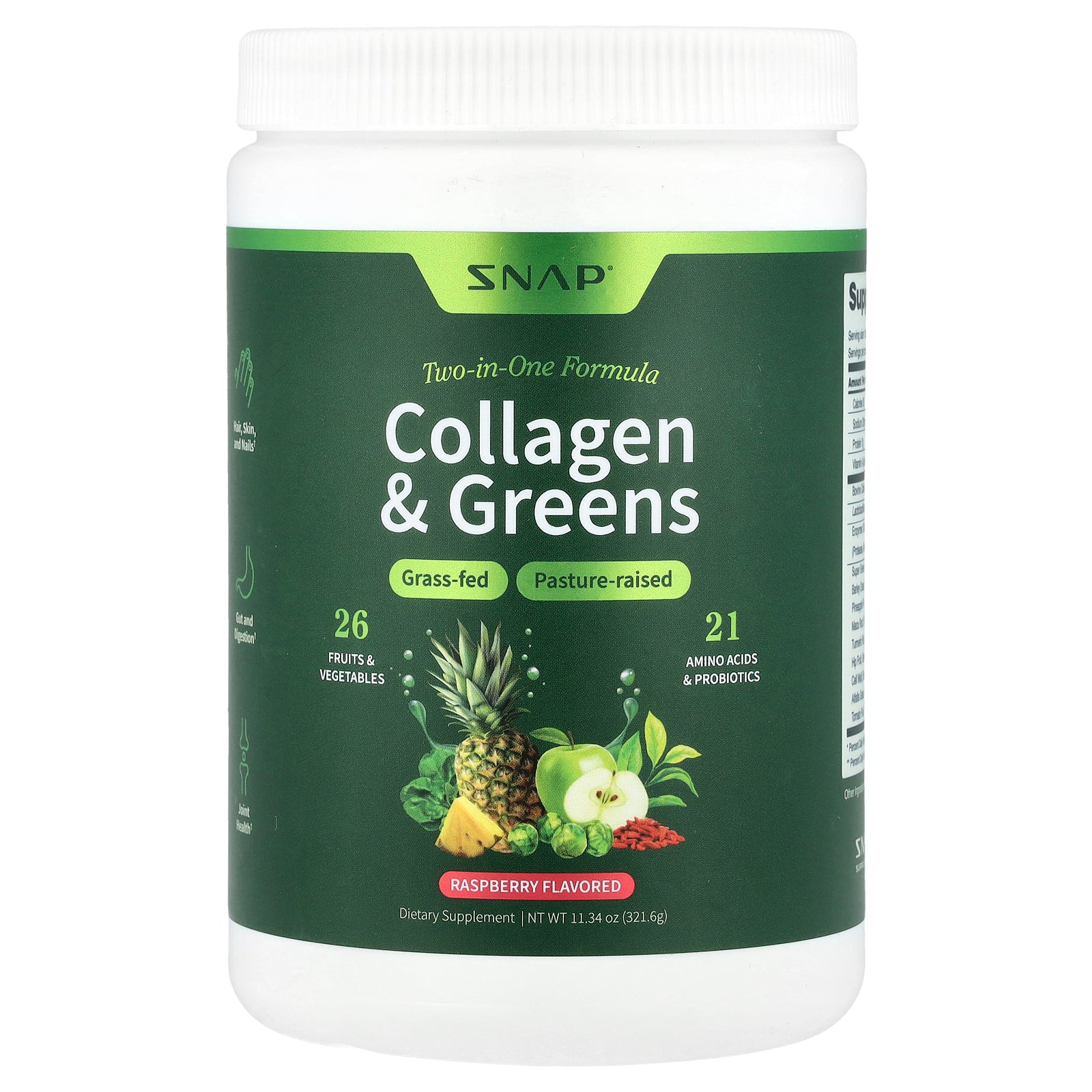 Snap Supplements, Collagen & Greens, Raspberry, 11.34 oz (321.6 g)