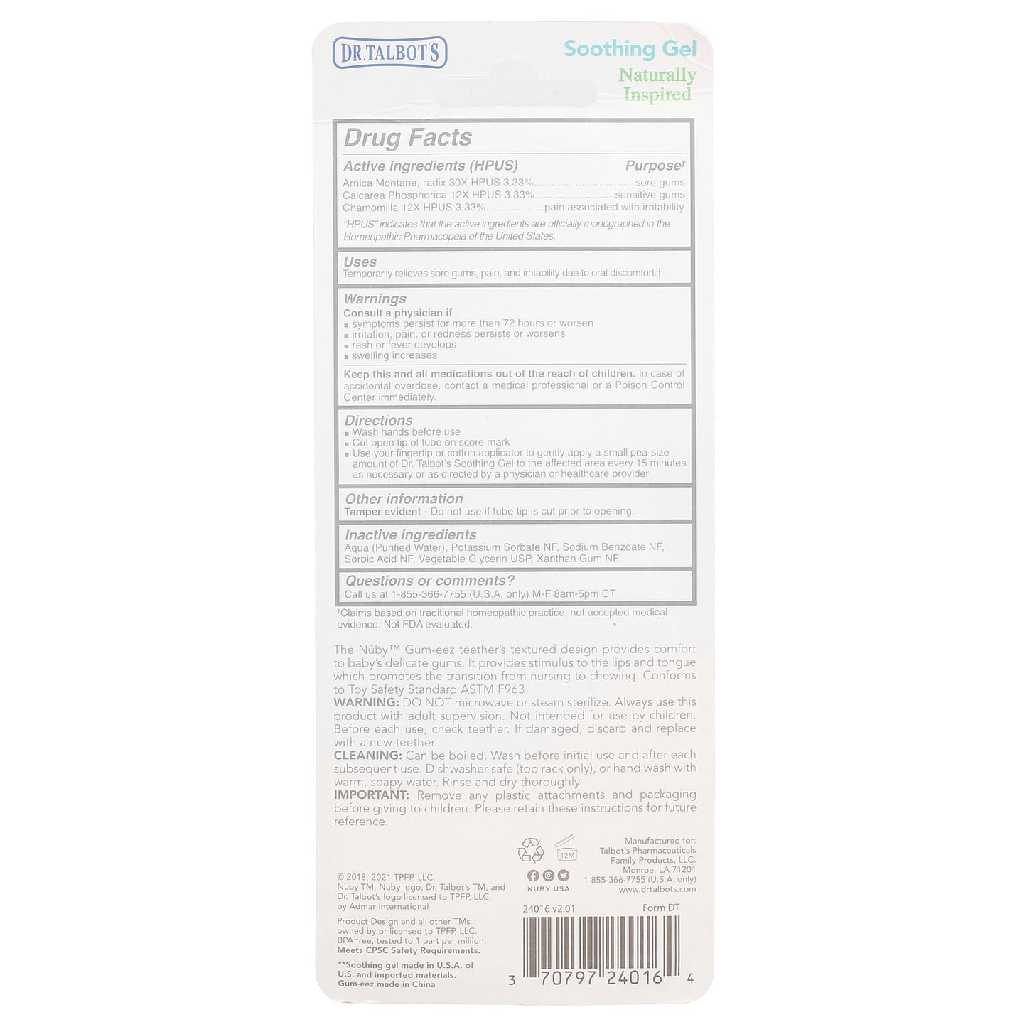 Dr. Talbot's, Soothing Gel with Chamomile, 0 m+, 0.53 oz (15 g)