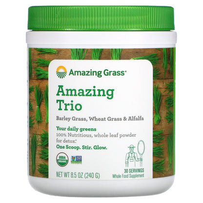 Amazing Grass, Amazing Trio, Barley Grass, Wheat Grass & Alfalfa, 8.5 oz (240 g)