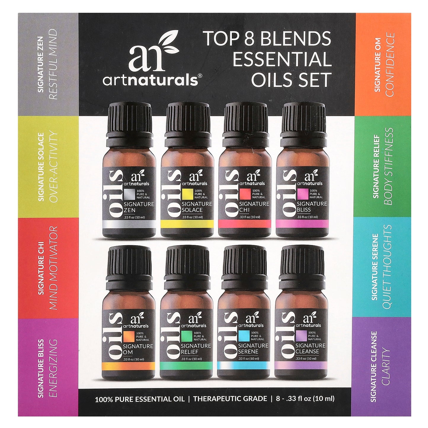 artnaturals, Essential Oils Set, Top 8 Blends, 8 Bottles, 0.33 fl oz (10 ml) Each