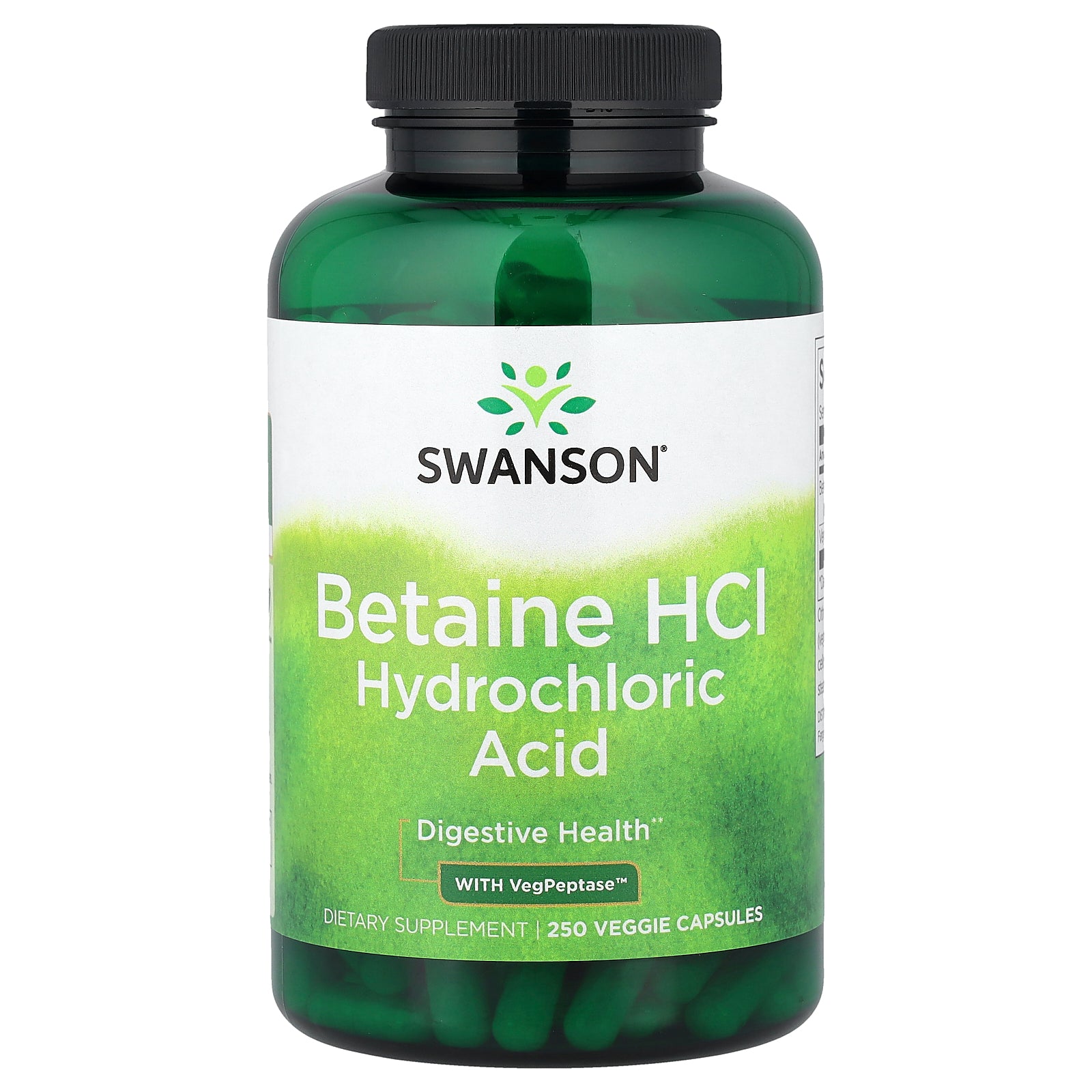 Swanson, Betaine HCl Hydrochloric Acid with VegPeptase™, 250 Veggie Capsules