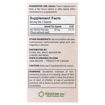 Flora, Ferritin +®, 30 Delayed-Release Vegan Capsules (20 mg  per Capsule)