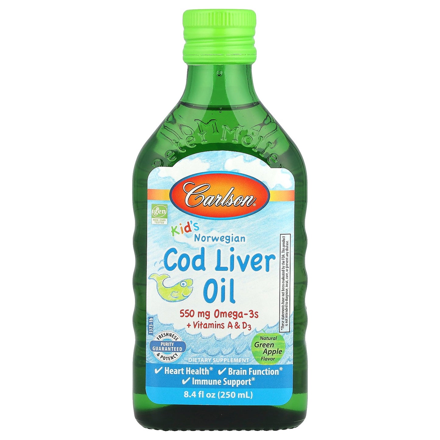 Carlson, Kid's, Norwegian Cod Liver Oil, Natural Green Apple, 8.4 fl oz (250 ml)