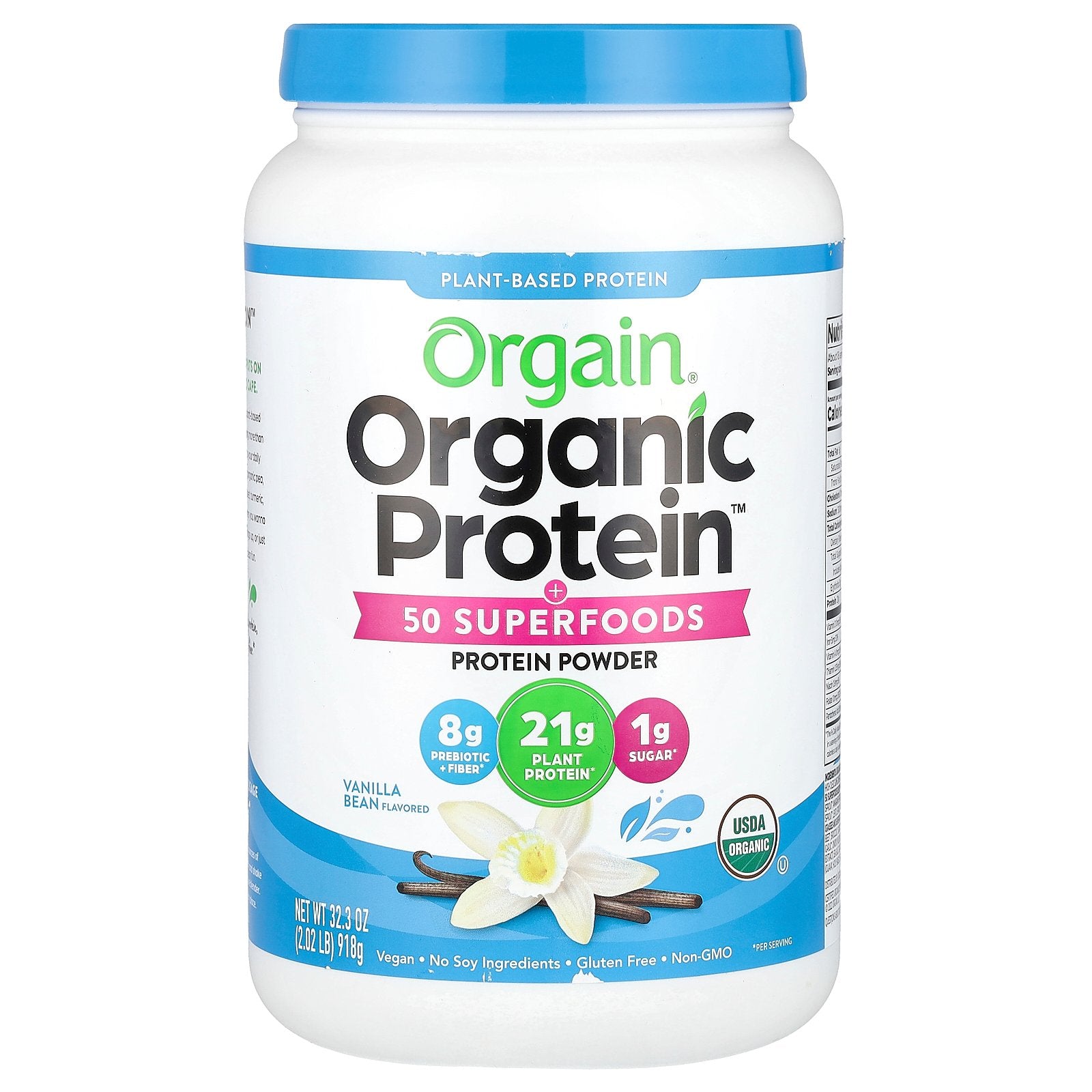 Orgain, Organic Protein + 50 Superfoods Powder, Plant Based, Vanilla Bean, 2.02 lb (918 g)