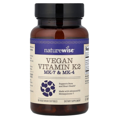 NatureWise, Vegan Vitamin K2, MK-7 & MK-4, 90 Vegetarian Softgels