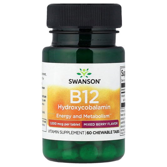 Swanson, B12 Hydroxycobalamin, Mixed Berry, 1,000 mcg, 60 Chewable Tabs