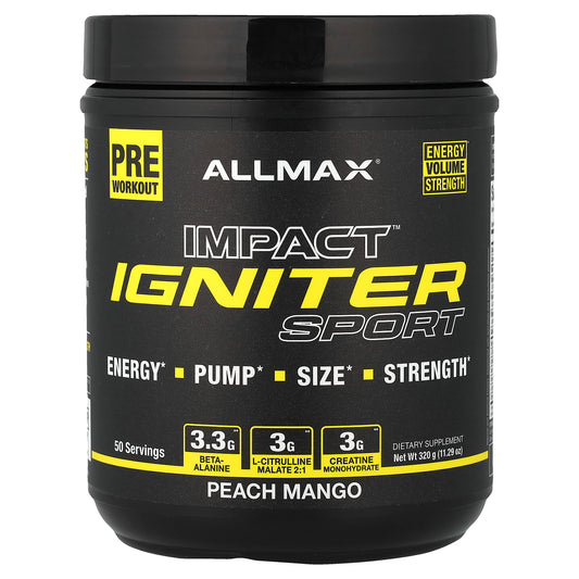 ALLMAX, IMPACT™ IGNITER Sport, Pre-Workout, Peach Mango, 11.29 oz (320 g)