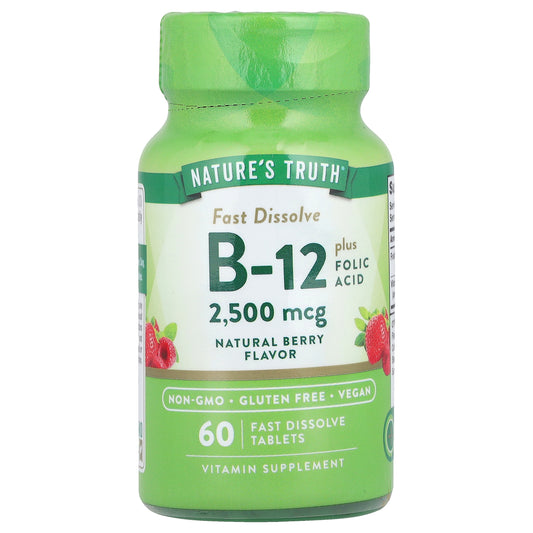 Nature's Truth, Vitamin B-12 plus Folic Acid, Natural Berry, 2,500 mcg, 60  Fast Dissolve Tablets