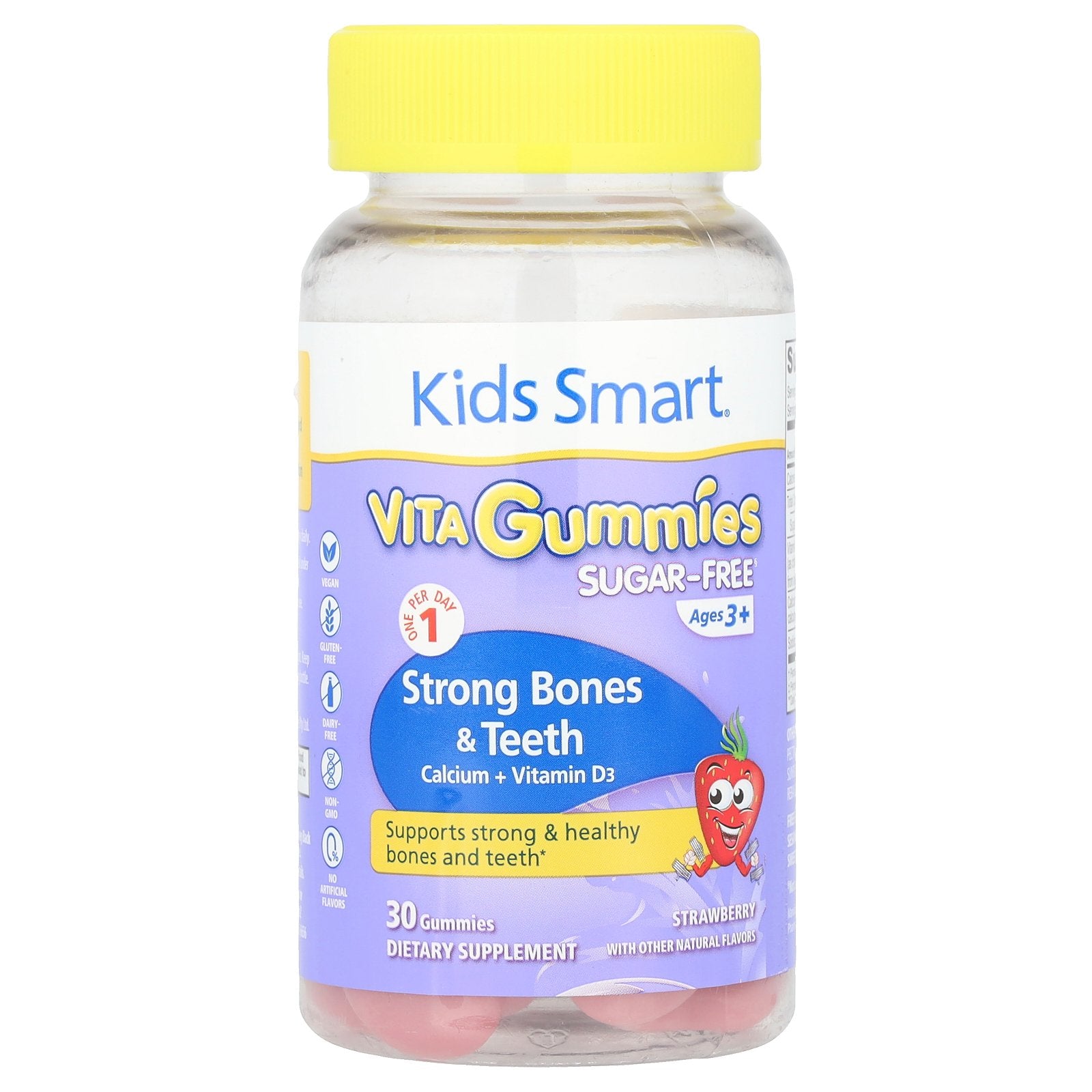 Kids Smart, Kids Smart®, Vita Gummies, Strong Bones & Teeth, Calcium + Vitamin D3, Ages 3+, Strawberry, 30 Gummies