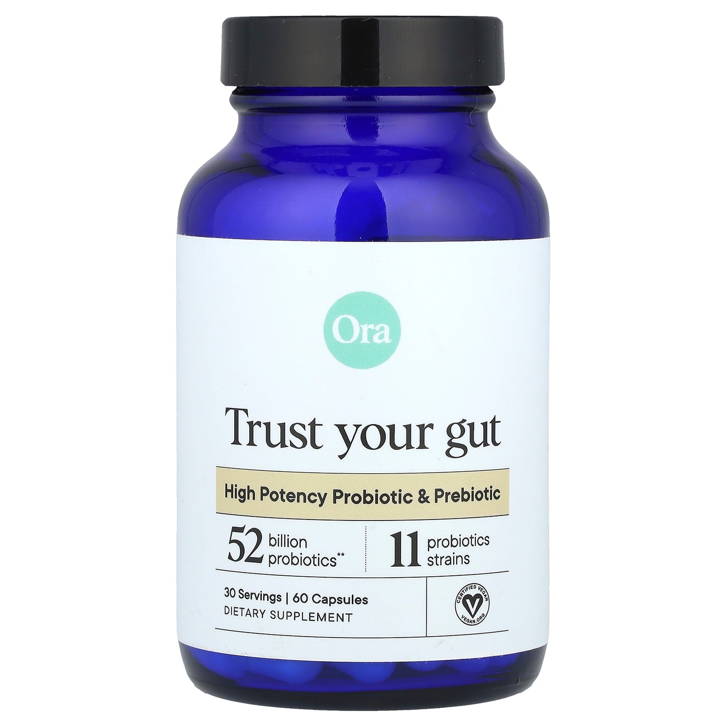 Ora, Trust Your Gut, High Potency Probiotic & Prebiotic, 60 Capsules
