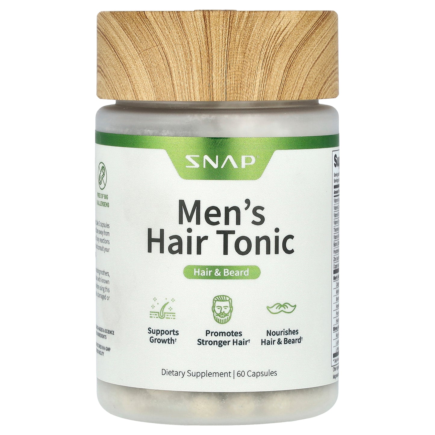 Snap Supplements, Men's Hair Tonic, Hair & Beard, 60 Capsules