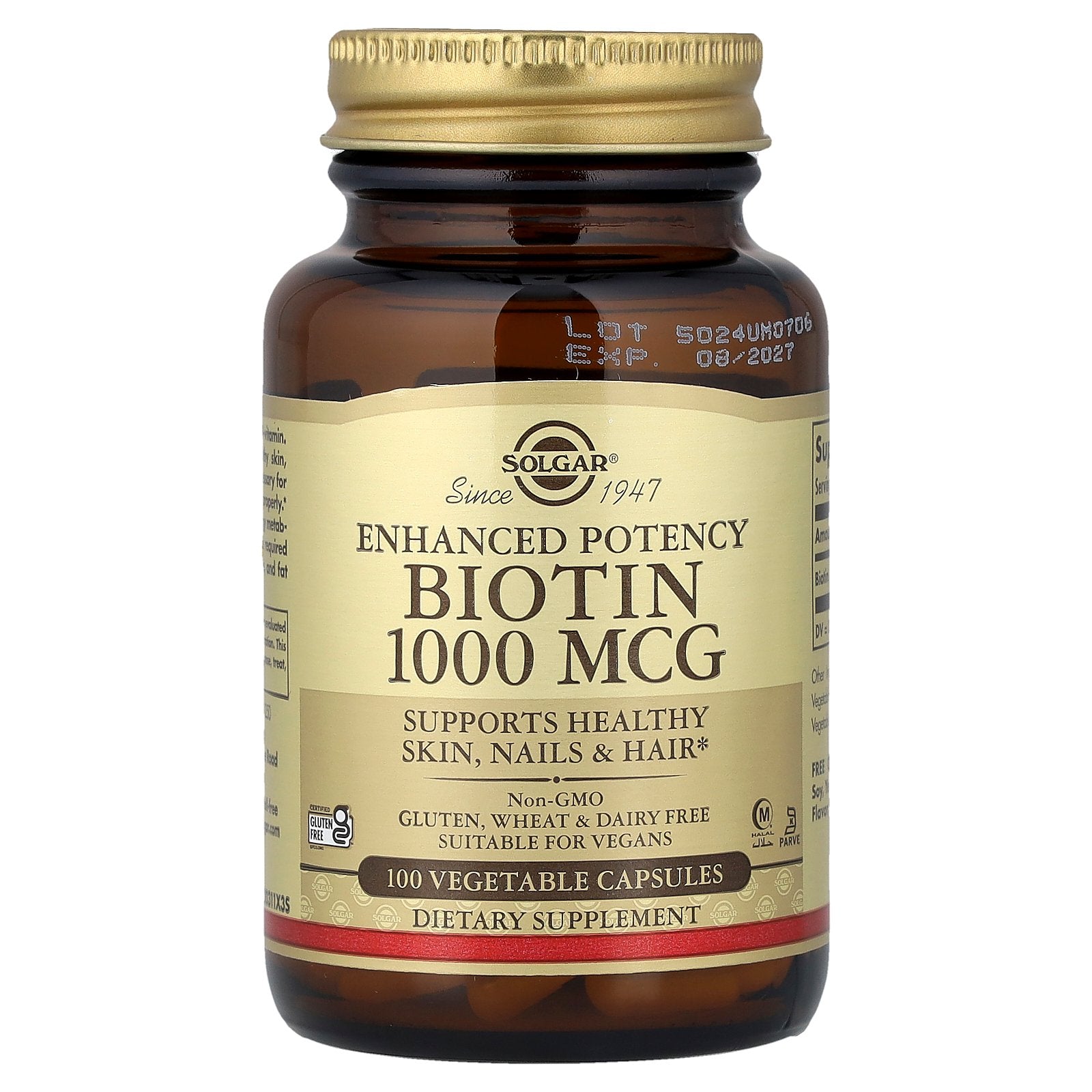 Solgar, Enhanced Potency Biotin, 1,000 mcg, 100 Vegetable Capsules