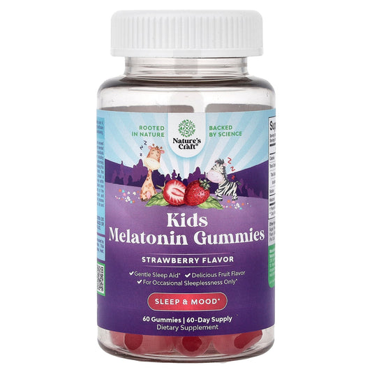 Nature's Craft, Kids Melatonin Gummies, Strawberry, 60 Gummies