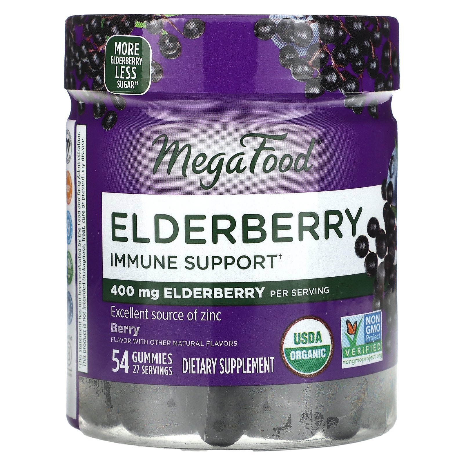 MegaFood, Elderberry Immune Support Gummies, Berry, 54 Gummies