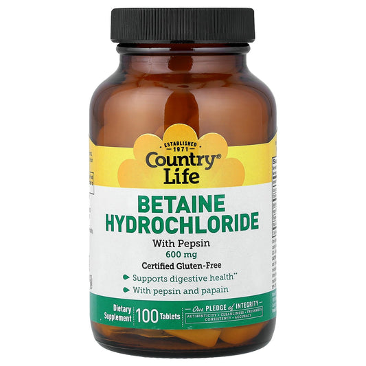 Country Life, Betaine Hydrochloride with Pepsin, 100 Tablets