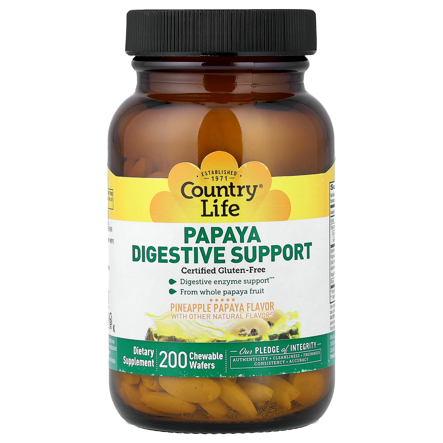 Country Life, Papaya Digestive Support, Pineapple Papaya, 200 Chewable Wafers