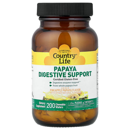 Country Life, Papaya Digestive Support, Pineapple Papaya, 200 Chewable Wafers