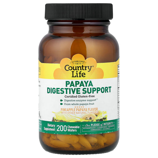 Country Life, Papaya Digestive Support, Pineapple Papaya, 200 Chewable Wafers