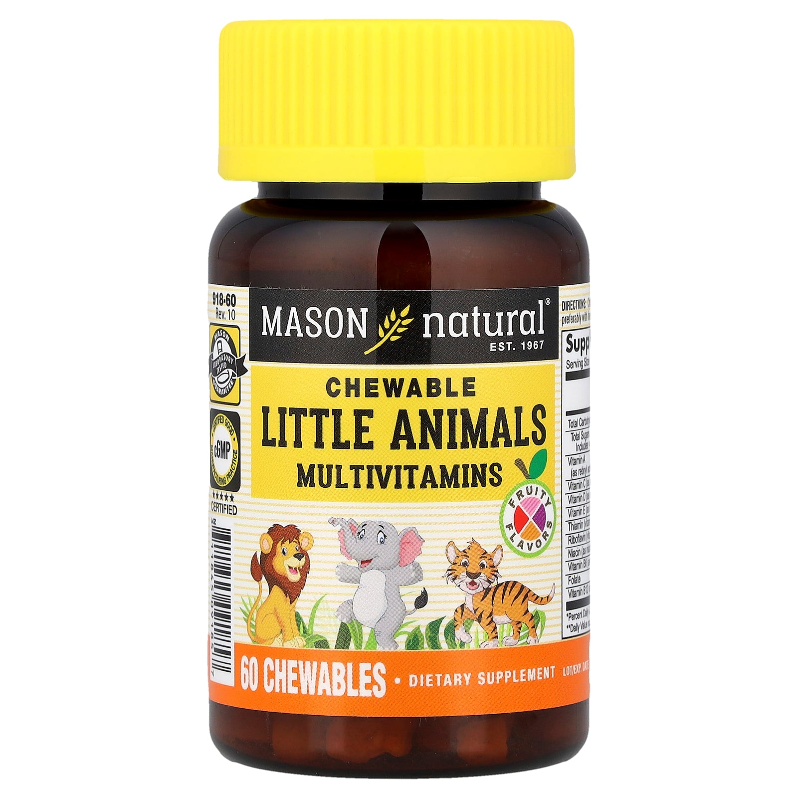 Mason Natural, Chewable Little Animals Multivitamins, Fruity, 60 Chewables