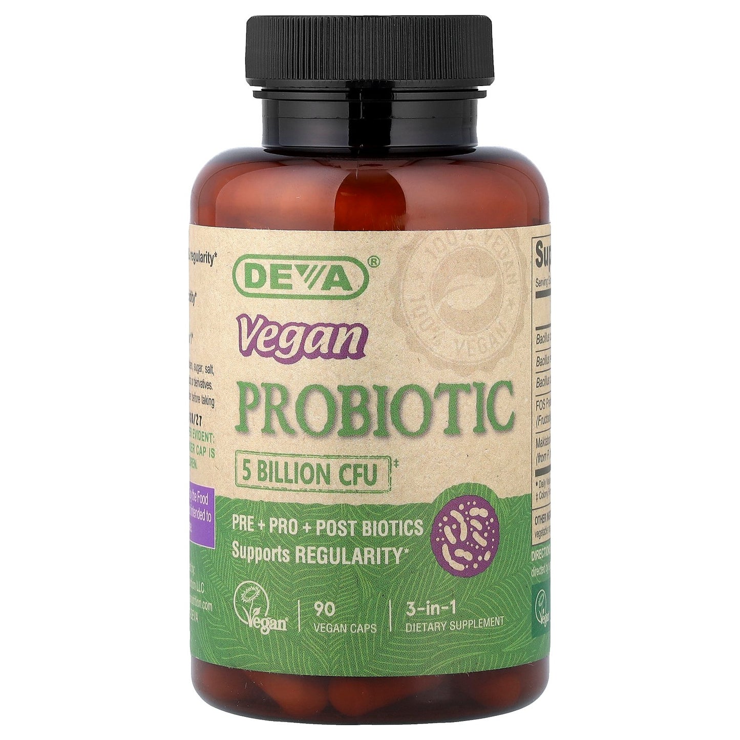 Deva, 3-in-1 Vegan Probiotic, 5 Billion CFU, 90 Vegan Caps