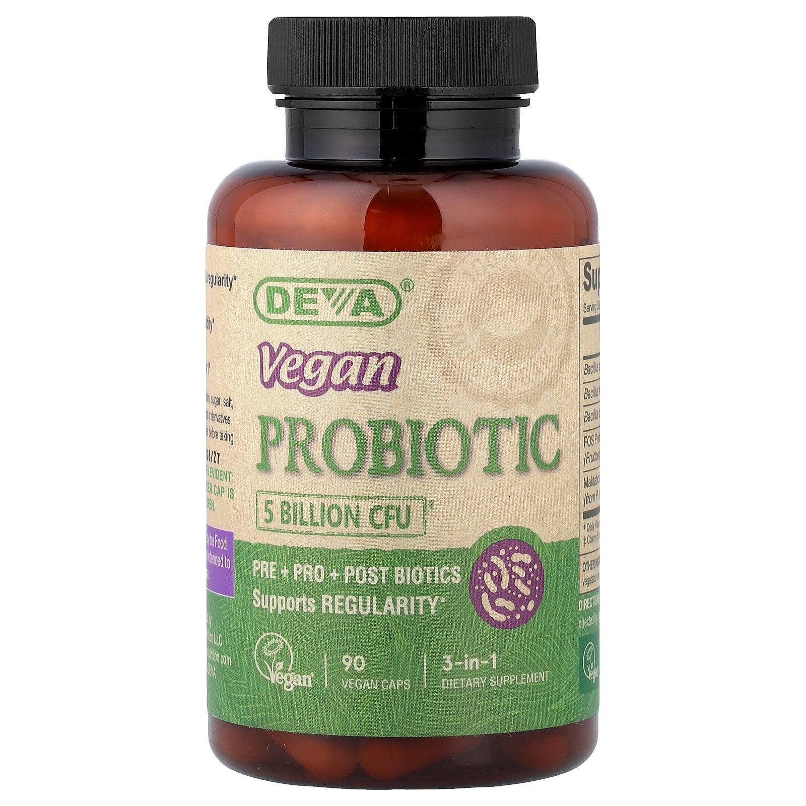 Deva, 3-in-1 Vegan Probiotic, 5 Billion CFU, 90 Vegan Caps