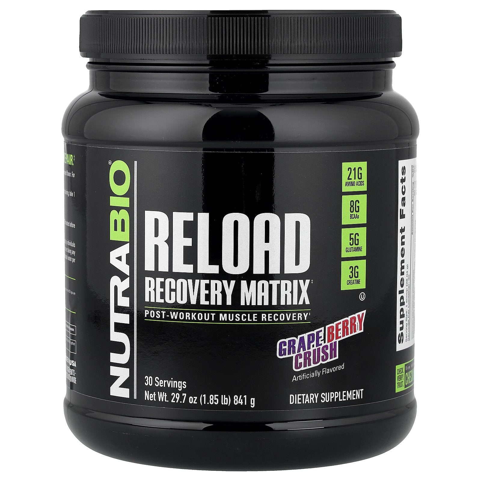 NutraBio, Reload Recovery Matrix, Grape Berry Crush, 1.85 lb (841 g)